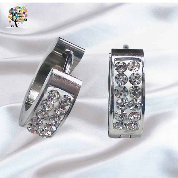 Dragonfly Spirit Designs Jewelry - Stainless Steel Huggie Earrings Crystals (Round 12 Crystals)